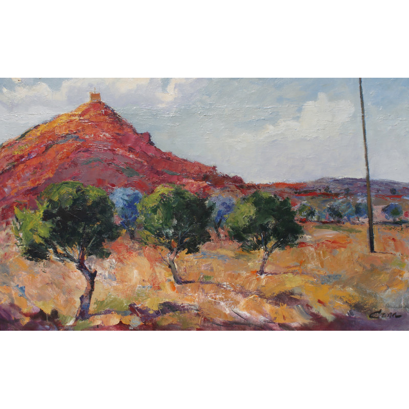 58-MONTAÑA ROJA, acrílico sobre lienzo 73x116 cm.