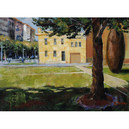 73-PLAZA (Lleida), acrílico sobre madera 73x100 cm.