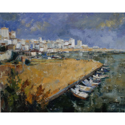 80-PUERTO PESQUERO, acrílico sobre lienzo 81x100 cm.