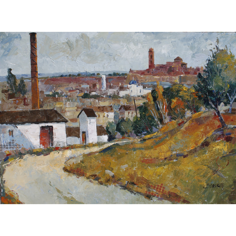 107-La Seu Vella (Lleida), acrílico sobre madera 73x100 cm.