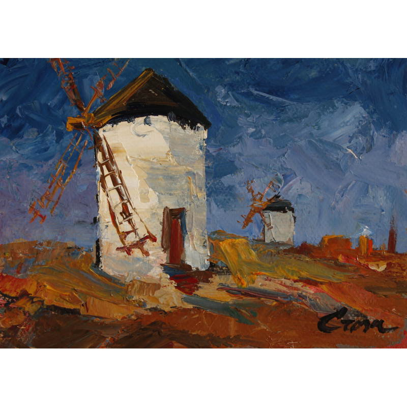 202-MOLINOS DE LA MANCHA acrílico sobre cartón de parperout 22x16 cm