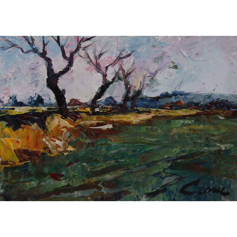 213-ALMENDROS acrílico-cartón preparado 16x22 cm
