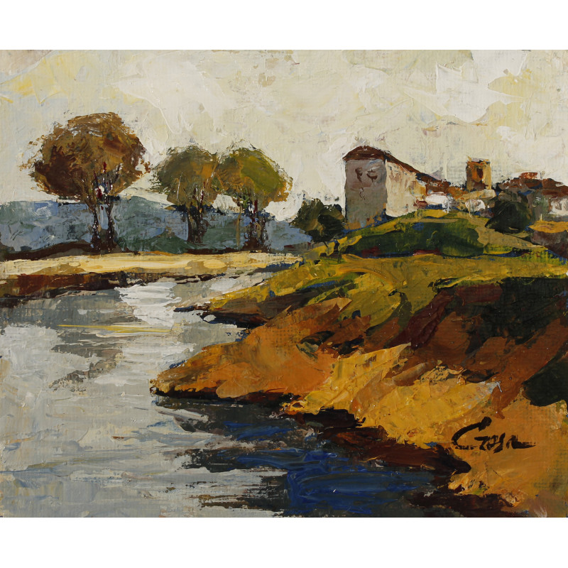 224-PAISAJE acrílico sobre cartón de paspertú 22x27 cm