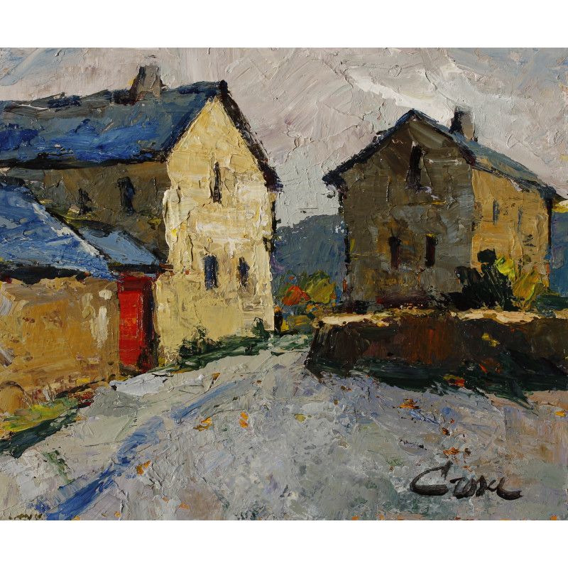 225-CASAS DE PUEBLO, acrílico sobre superficie consistente y estable 22x27 cm