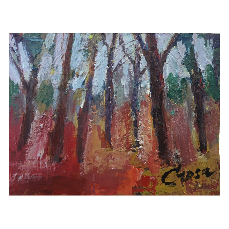 240-BOSQUE EN OTOÑO, acrílico 22x27 cm aprox