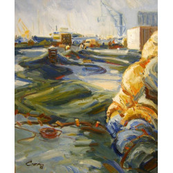 Puerto pesquero ( Tarragona ) 55 x 46 cm. Oleo / tela