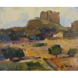 Castillo de Monzón, acrílico-tela 22x27 cm.