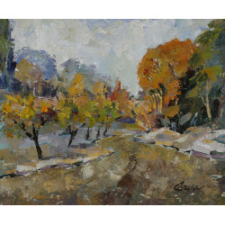 Árboles en otoño, acrílico sobre madera 40x48 cm.