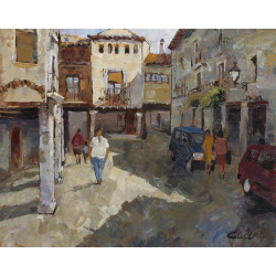 74-PLAZA DE ALQUEZAR (Huesca), acrílico sobre lienzo 81x100 cm.